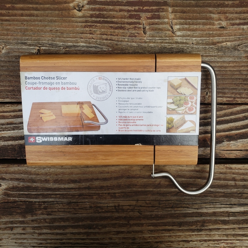 SWISSMAR Bamboo Cheese Serving Board with Stainless Steel Blade (Cheese Slicer)